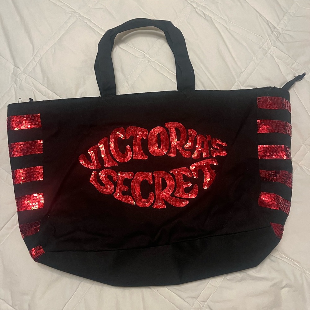 Large Victoria Secret Tote Black with Red sequins